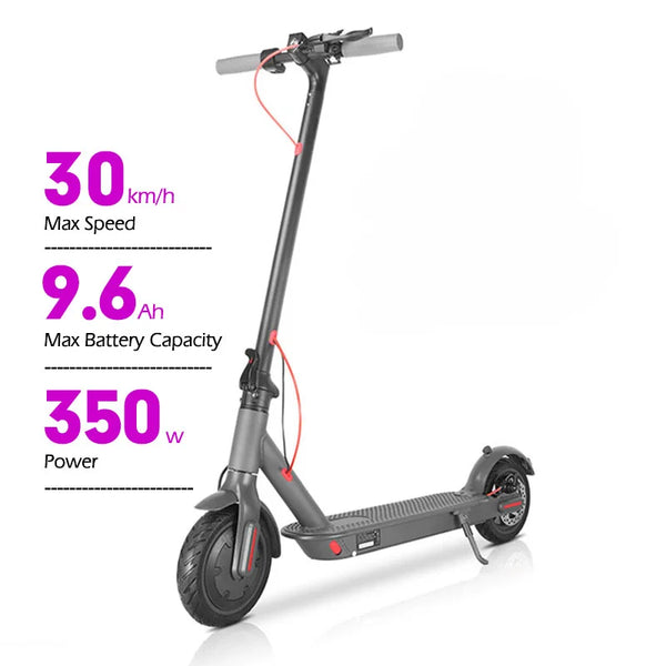 Side profile of Hypeflow E1 highlighting compact frame 30km/h speed battery capacity 9.6 and power 350w